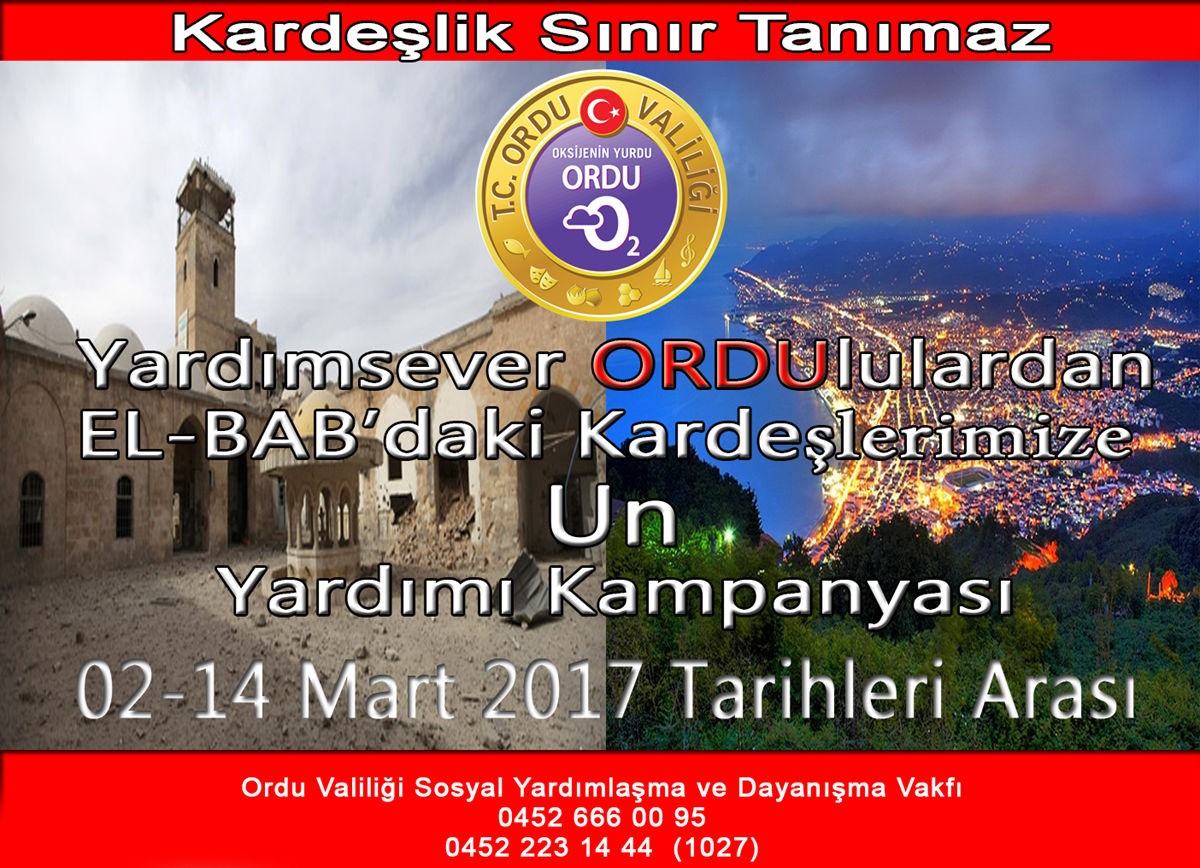 ORDU’DAN SURİYE’YE UN YARDIM KAMPANYASI BAŞLATILDI